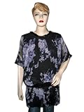 Off Shoulder Top Purple Rose Print Black Georgette Top Blouse for Women L