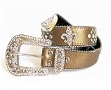 Copper Colored Leather Rhinestone Belt with Fleur de Leis