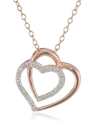 Rose Gold-Plated Sterling Silver and Diamond Heart Pendant Necklace (1/10 cttw, H-I Color, I2-I3 Clarity), 18"