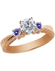 1.24 Ct Round H/I Diamond Blue Tanzanite 14K Rose Gold 3-Stone Ring