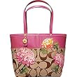 Coach Signature Stripe Floral Bag Tote 12204 Pink