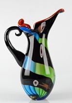 X527 Black, Green & Blue Lovely Handblown Art Glass Vase Pitcher