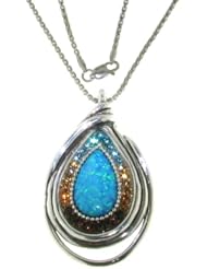 Sterling Silver Opal and Crystal Pear Pendant