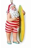 Santa with Surfboard Christmas Ornament