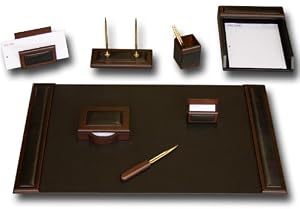 Walnut and Genuine Top-grain Leather 8-piece Desk Accessory Set