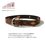 【ベルト専門店ベルトラボ】【インディアン INDIAN ベルト】らせん状のステッチに、カラフルな麻糸をフラワーのようにあしらったデザイン、丸っこいバックルのビンテージ風 レザーベルト「IMB153」 (ベージュ)