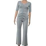 Great Value Yoga Clothing Large Size Spring Middle-length Sleeve Yoga Clothing Suit (Pink + Gray) Size XL