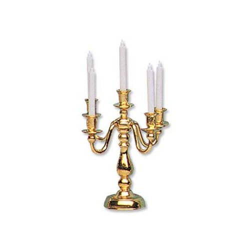 Dollhouse Miniature Metal Candelabra with 5 Candles