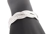 Ladies Silver Basket Weave Style Metal Adjustable Bangle Bracelet