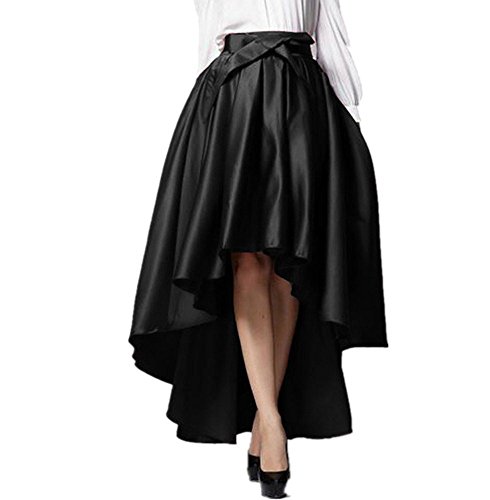 Persun Women's Black Bowknot Waist Back Zipper Hi-lo Skater Skirt