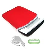 Red - Black Amazon Kindle DX Reversible Carrying Sleeve + White Rapid Kindle DX Car Charger + Vangoddy tm, Live*Laugh*Love wrist band!!! (Kindle DX Not Included)