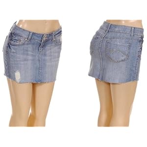 Juniors / Missy Medium Blue Denim Cotton 5-Pocket tab-front Mini Skirt
