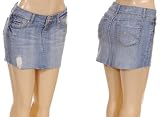 Juniors / Missy Medium Blue Denim Cotton 5-Pocket tab-front Mini Skirt