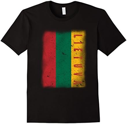 Men's LITHUANIAN FLAG T-shirt DISTRESSED Vintage Lietuva Lithuania Medium Black