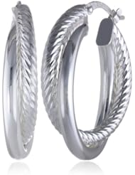 Sterling Silver Polished and Diamond Cut Double Earrings