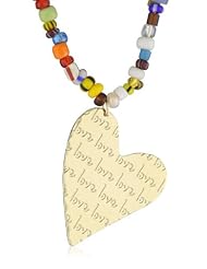 Mercedes Salazar African Beads Single Strand Gold Plated Heart Pendant Necklace