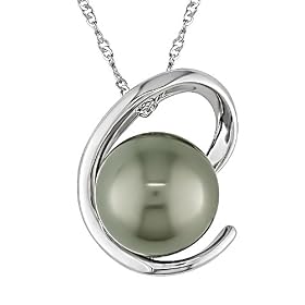 14K White Gold 8-9mm Black Tahitian Pearl Pendant with Chain by 