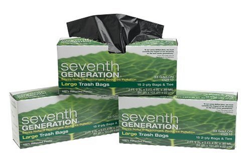 Seventh Generation Trash Bags, Large, 33-Gallon, 15-Count Boxes (Pack of 12)