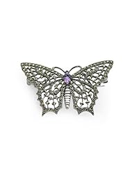 925 Sterling Silver Marcasite & Amethyst Butterfly Brooch