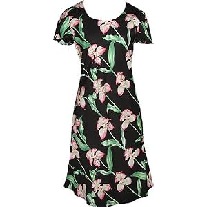 Orchid Panel Hawaiian Aloha Cap Sleeve Short Tank Dress