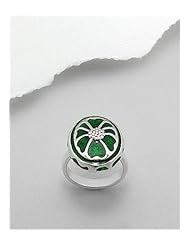 Green Flower Colored Enamel Ring In 92.5 Sterling Silver