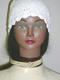 Nc120, Three Strand Ivory Fresh Water Pearl Choker Necklace with Matching Earrings for Women and Teens Offered in Combination with Hand Crocheted White Chenille and Gimp Tweed Skull Cap