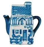 Kitchen & Housewares : Blue and White Teapot - House motif, porcelain