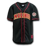BLACK Fully Button Down Military MARINES Logo Baseball Jersey Size XLarge