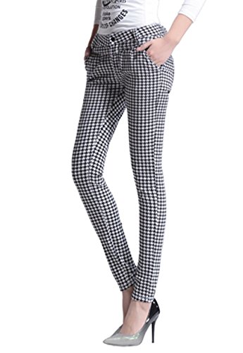 春夏 レディース ボトムス 綿パン ストレート チェック 千鳥格子柄 脚長 美脚 スキニー 細身 レギンス デギンス カジュアル 美尻 エレガント スタイリッシュ 美シルエット 吸湿性 K7707