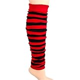  : RED & BLACK THIN KNIT STRIPED LEG WARMERS