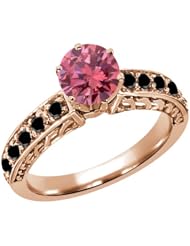 1.20 Ct Round Pink and Black Diamond 925 Rose Gold Plated Silver Ring