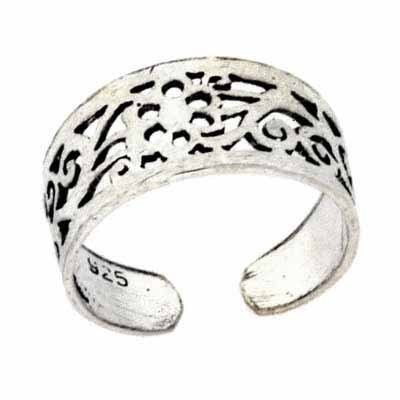 Sterling Silver Flower Filigree Adjustable Toe Ring