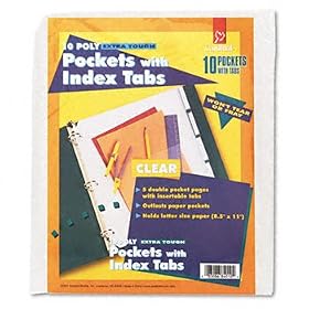 Ring Binder Divider Pockets With Index Tabs 81/2 x 11 Clear 5/Pack