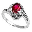 Sterling Silver Marcasite Rings with Ruby CZ - Sizes: 5-9