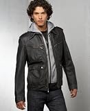 GUESS Distressed Leather Jacket With Hood