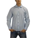 Mens Kenneth Cole Reaction light blue woven button down dress shirt. 100% authentic brand name long sleeve made from light weight fine cotton. Designer top with button barrel cuffs, great shirt for both formal business, work or casual dinner occasions.
