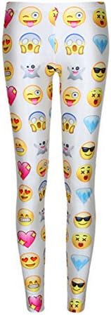 Women's 2015 Emoji 3D Joggers Pants Smile Face Leggings Women Casual Cartoon Tights White Small