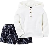 カーターズ Carter's プルオーバー フード付き 長袖 綿100% ＆ ショートパンツ リネン55% レーヨン45% 2点セット 2-Piece Pullover & Short Set 12M