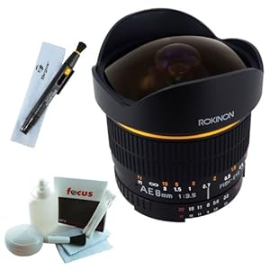 Rokinon AE8M-N 8mm Ultra Wide F/3.5 Fisheye Lens with Auto Aperture and Auto Exposure Chip for Nikon D4 D800 D3100 D5100 D7000 D3200 D5200 + Bonus Accessory Kit