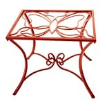 New CBK GARDEN TABLE EA 1 BUTTERFLY DESIGN SQUARE FRAME W/INLAID GLASS TOP FOLDING BASE RED IRON