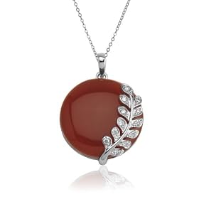 Platinum Overlay Sterling Silver Red Agate Pendant, 18 by Amazon.com Collection