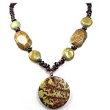 Picture Jasper, Fossil Wood Jasper, Garnet Necklace Gift