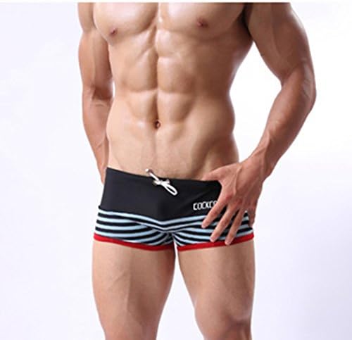 ByCang Men's Swimming Trunks Striped Fashion Sports Boxer Underwear (Blue Black Size XXL)