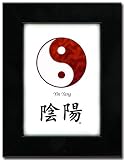 5x7 Black Satin Frame with Yin Yang (Red/White) and Calligraphy