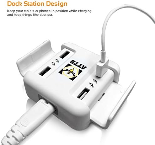 ATTB 30W Pocket-Sized Smart Charging Dock with 4 USB Ports Desktop Wall Charger Charging Station with Built-in Stand and Auto Detect Technology For iPhone iPad Samsung Galaxy and Other Smartphones, Tablets
