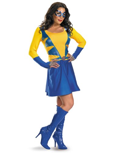  X-Men Movie Costume Sexy Womens Wolverine Costume Gold Blue Dress