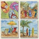 Set of 4 Ceramic Tumbled Stone Beach Art Magnets
