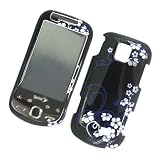 Blue with White Flower Design Snap on Hard Skin Shell Protector Cover Case for Samsung Intercept M910 + Microfiber Pouch Bag