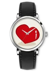 SPRAWL Aanalog Fashion Series Silver Ladies Watches of Genuine Black Leather Strap,Unique Wrist Watch for Women Girls Designed with red heart