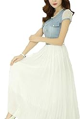 General Print Chiffon/Denim Pleated Beaded  Dress